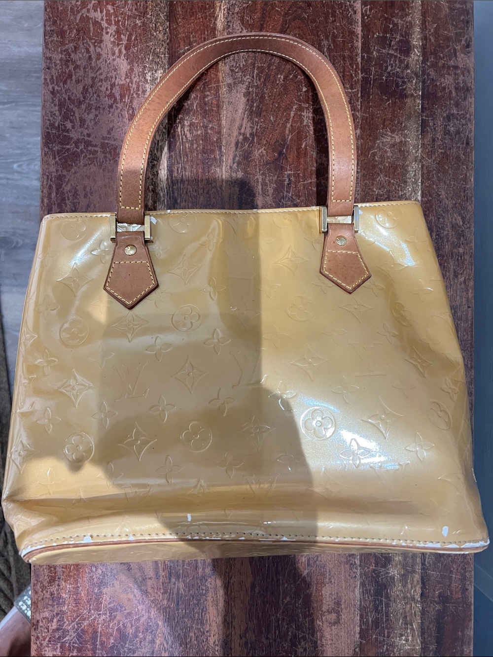 Louis Vuitton Vernis Glossy Beige Patent Shoulder Tote with Tan Handles